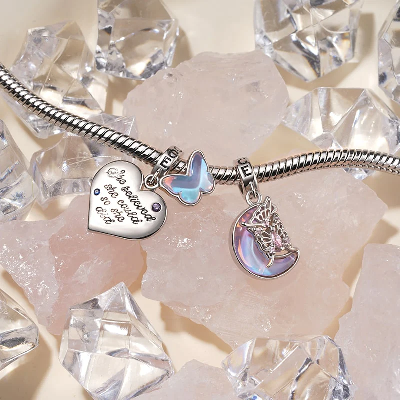 Gnoce Pink Butterfly on the Moon Pendant Dangle Charm - Image 3