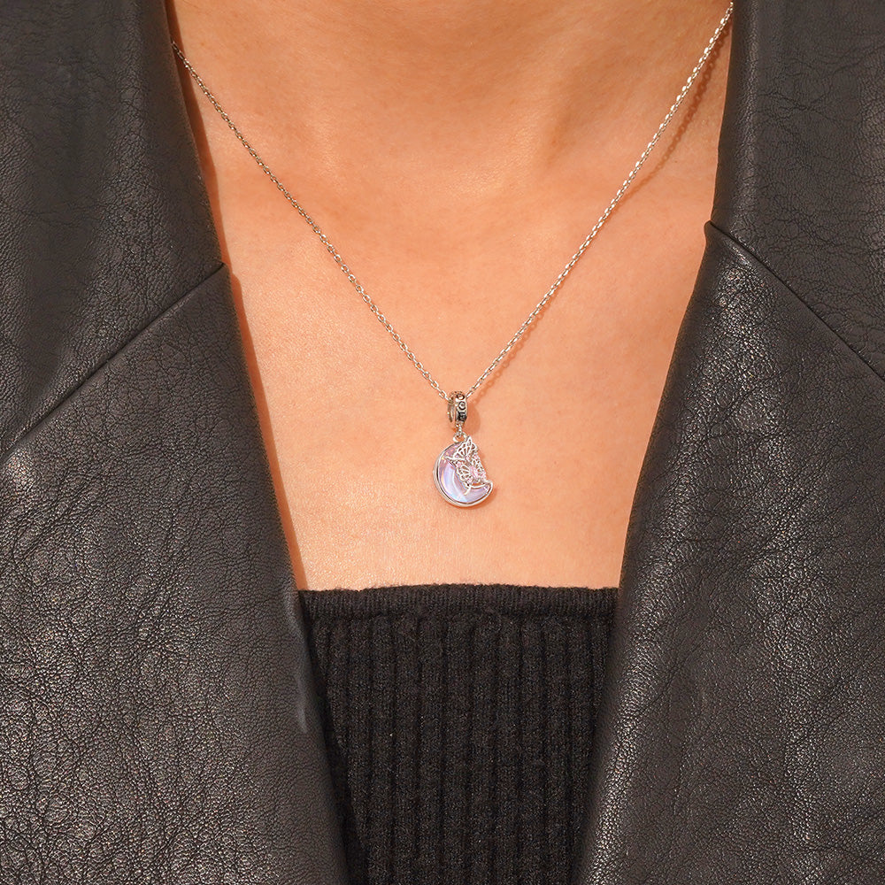 Gnoce Pink Butterfly on the Moon Pendant Dangle Charm - Image 5