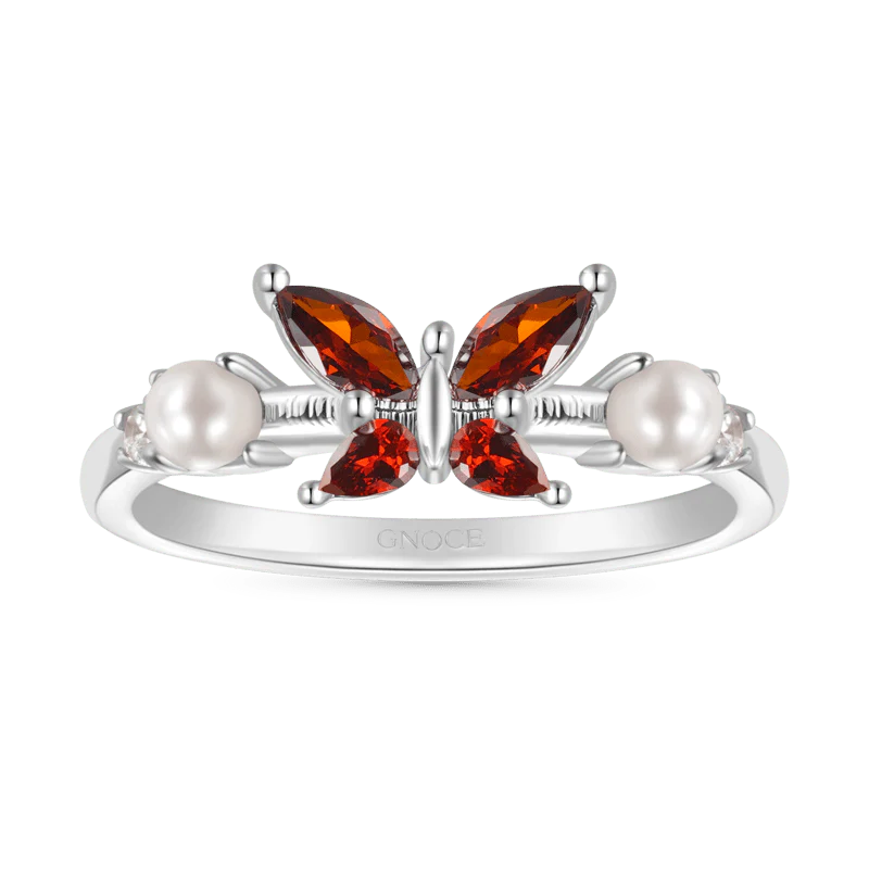 Gnoce Butterfly Pearl Promise Ring Platinum-plated Silver Blend