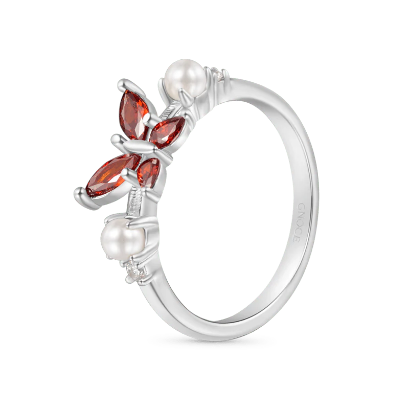 Gnoce Butterfly Pearl Promise Ring Platinum-plated Silver Blend - Image 2