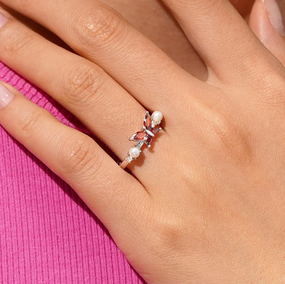 Gnoce Butterfly Pearl Promise Ring Platinum-plated Silver Blend - Image 5