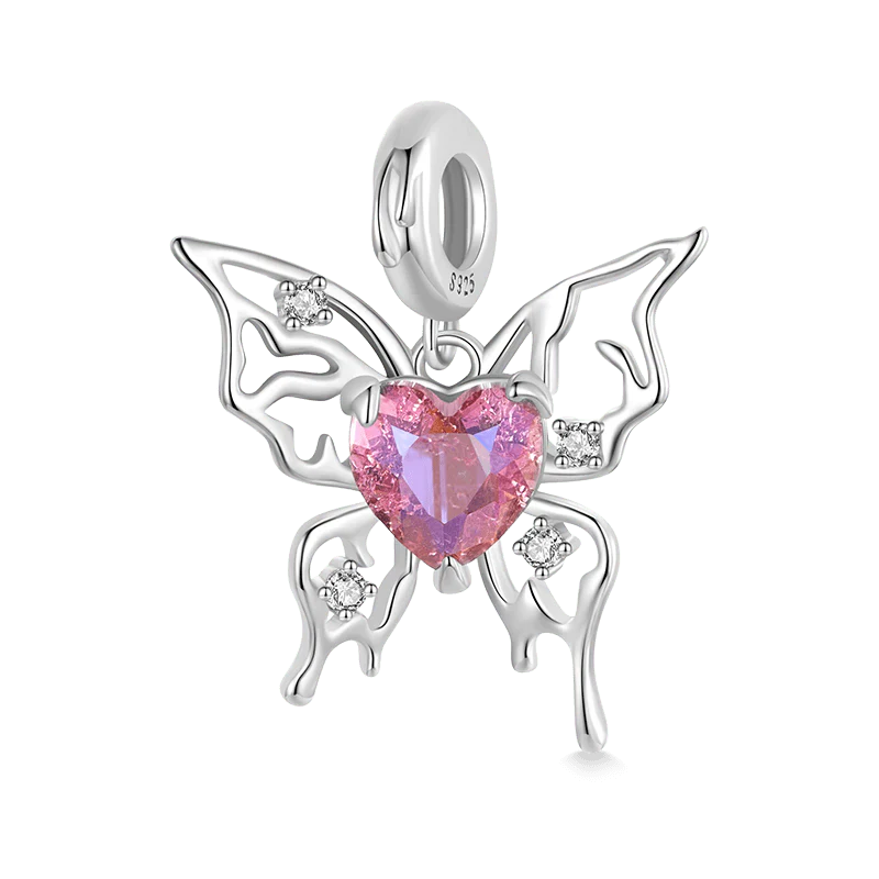 Gnoce Pink Heart Butterfly Pendant Dangle Charm