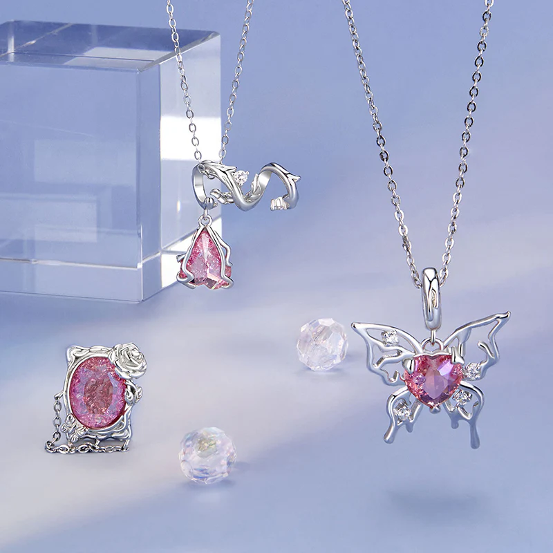Gnoce Pink Heart Butterfly Pendant Dangle Charm - Image 3