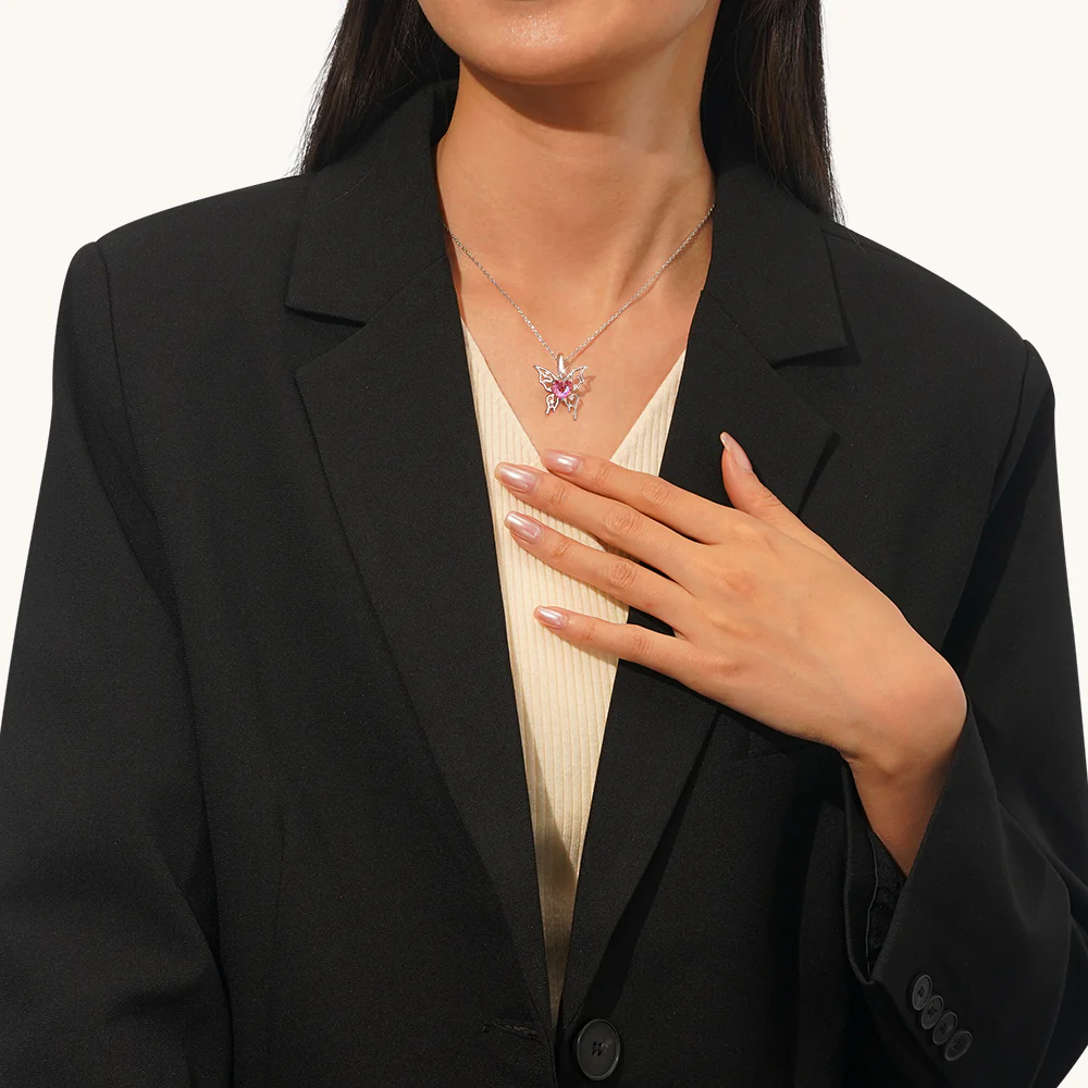 Gnoce Pink Heart Butterfly Pendant Dangle Charm - Image 4