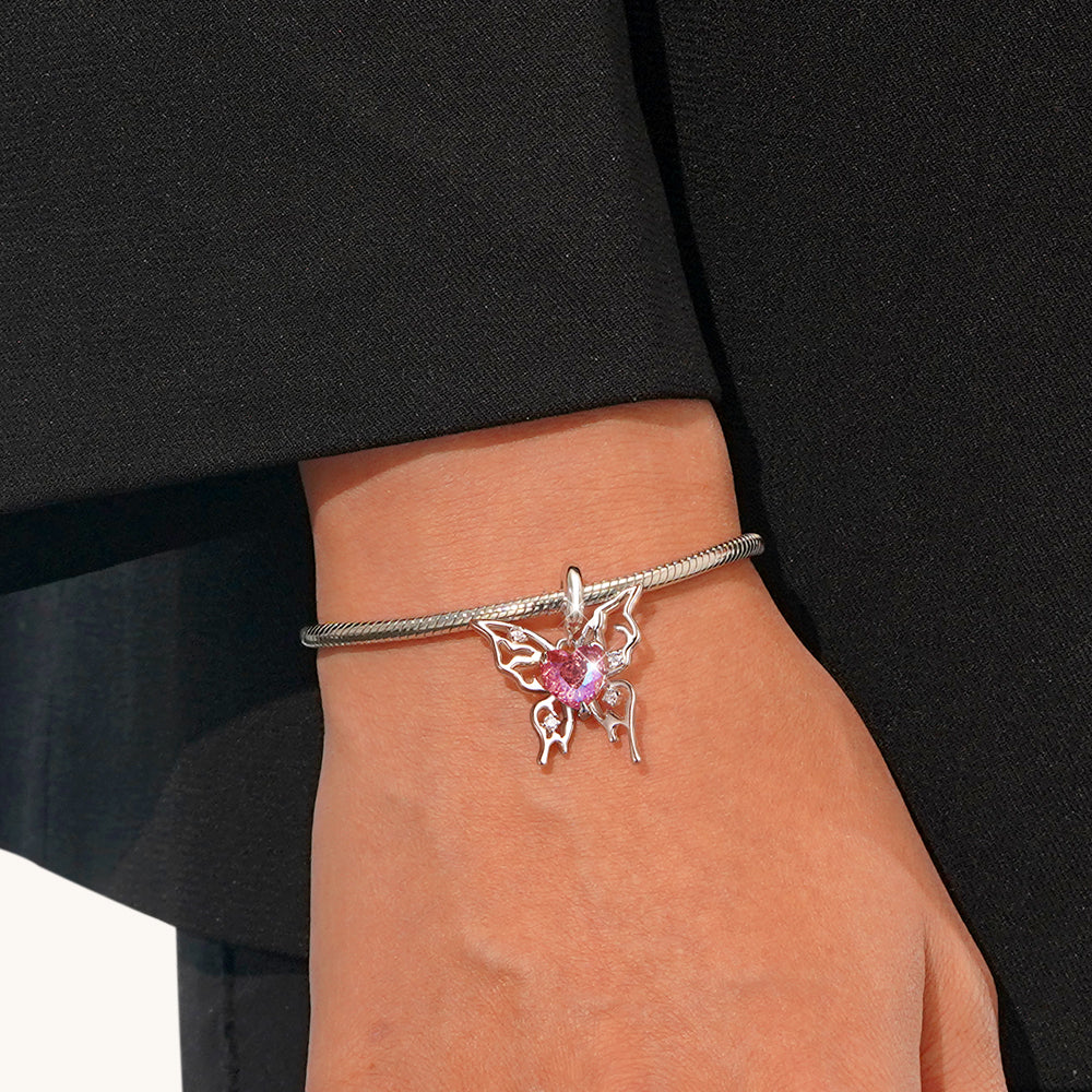 Gnoce Pink Heart Butterfly Pendant Dangle Charm - Image 7