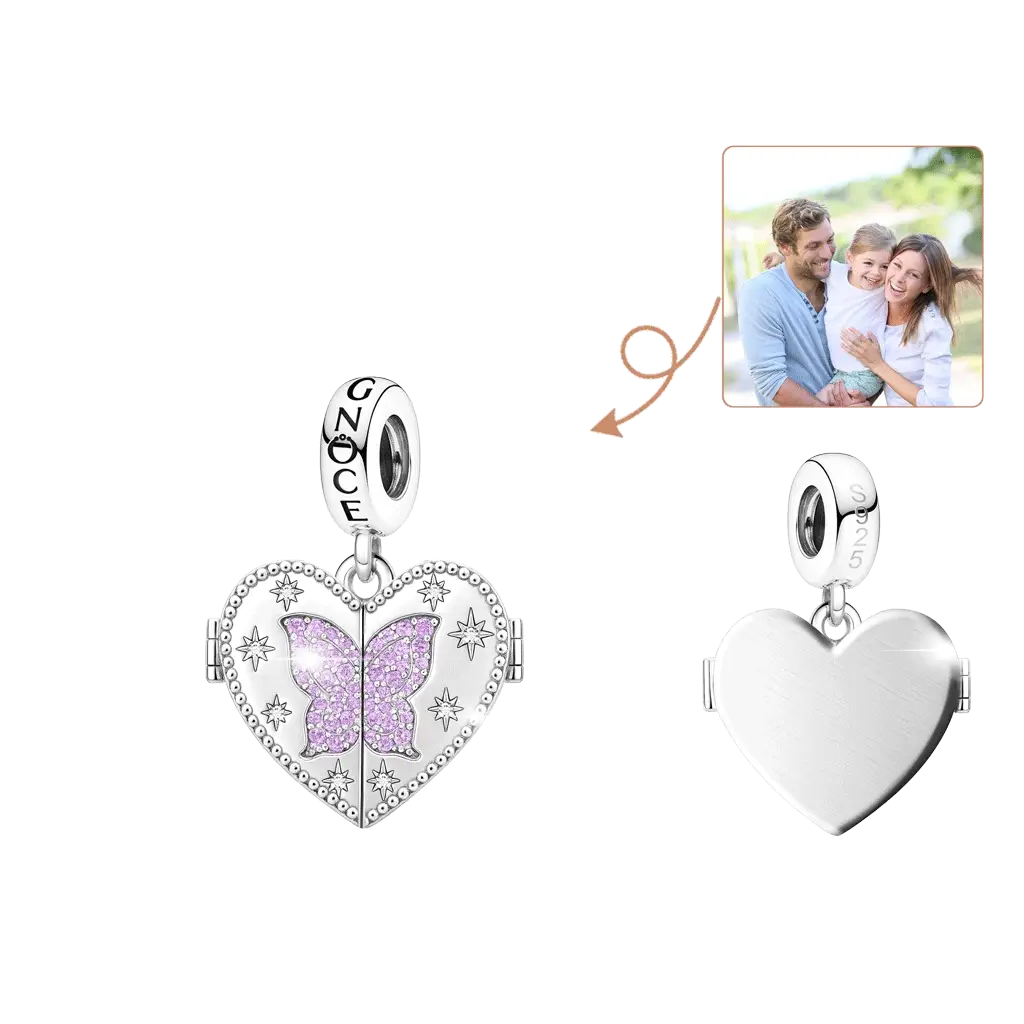 Gnoce Butterfly Photo Birthstone Charm Platinum-plated Silver Blend