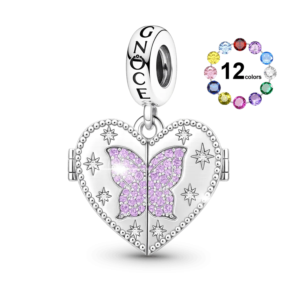 Gnoce Butterfly Photo Birthstone Charm Platinum-plated Silver Blend - Image 2