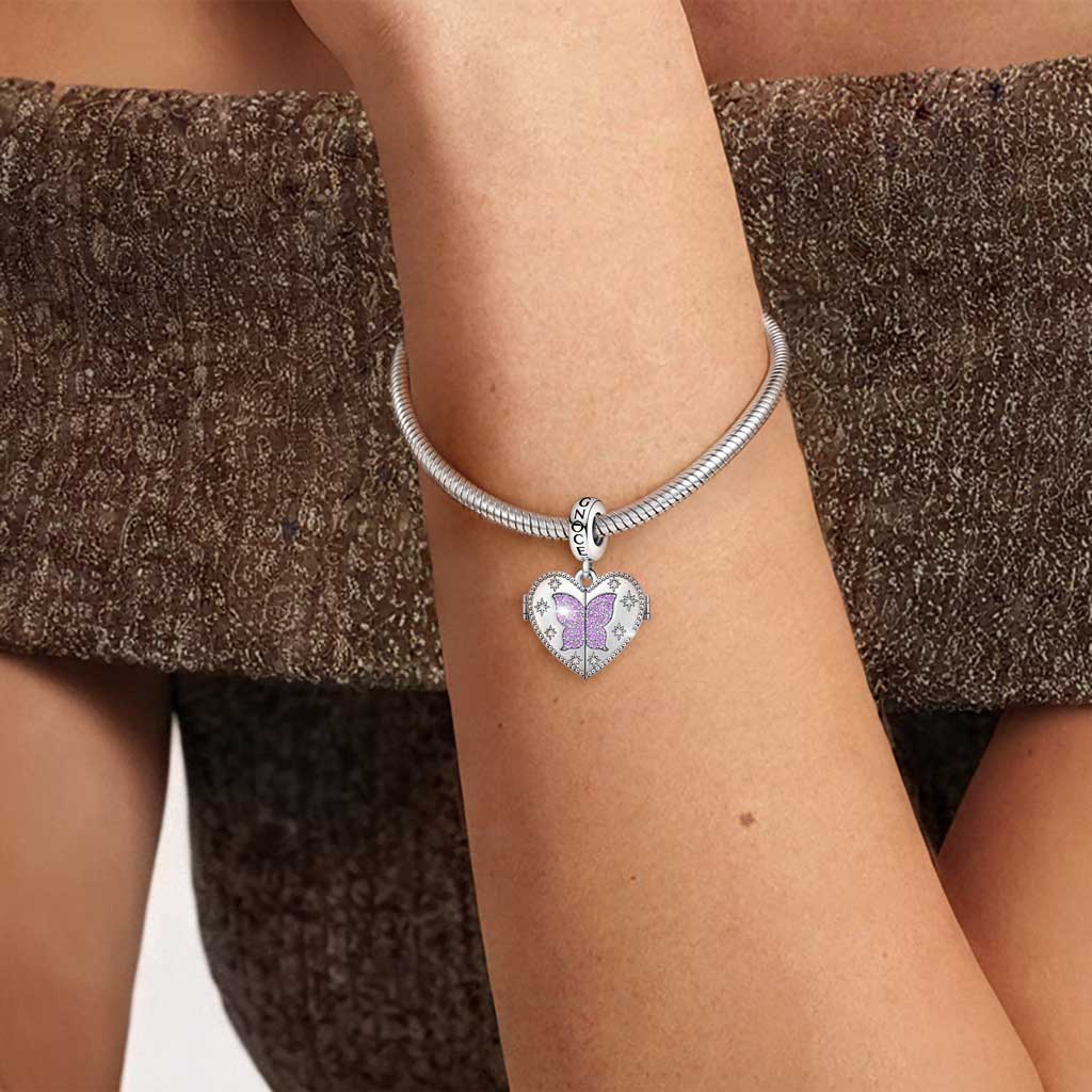 Gnoce Butterfly Photo Birthstone Charm Platinum-plated Silver Blend - Image 5