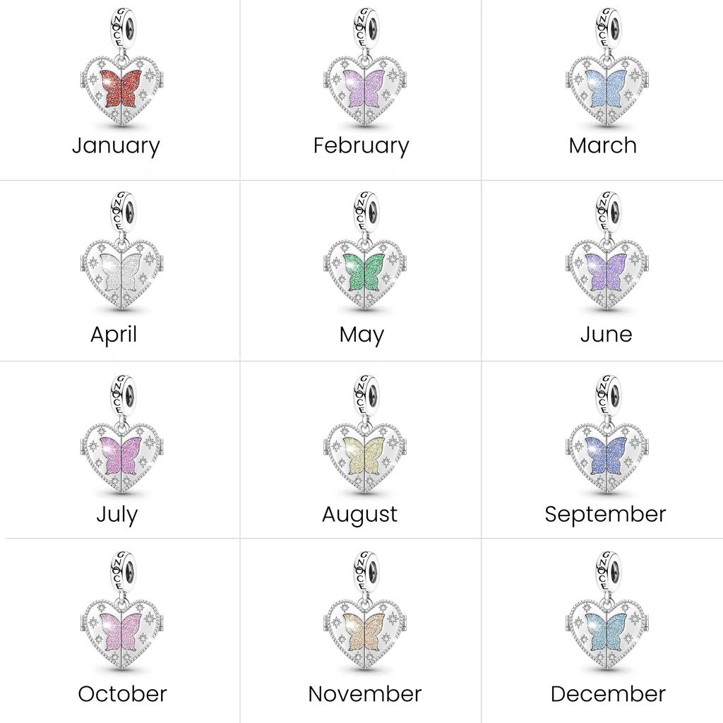 Gnoce Butterfly Photo Birthstone Charm Platinum-plated Silver Blend - Image 6