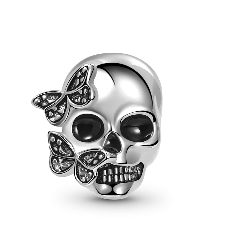 Gnoce Butterfly Skull Charm Platinum-plated Silver Blend