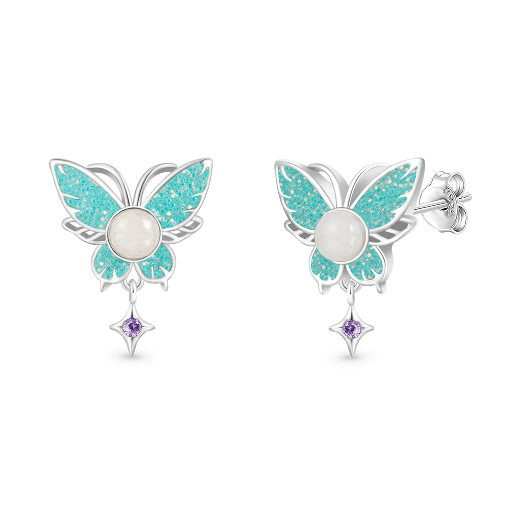 Gnoce Glow-in-the-Dark Butterfly Stud Earrings Platinum-plated Silver Blend - Image 2