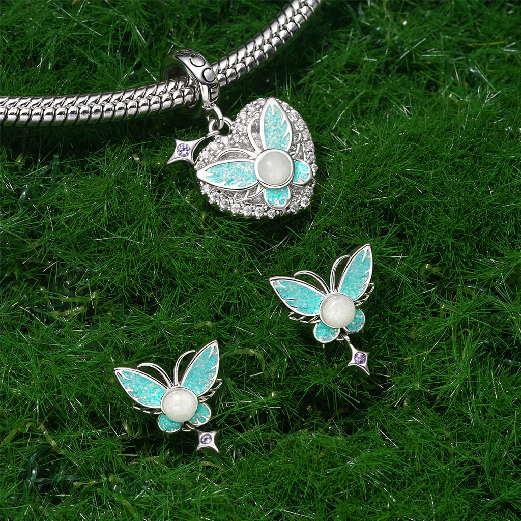Gnoce Glow-in-the-Dark Butterfly Stud Earrings Platinum-plated Silver Blend - Image 4