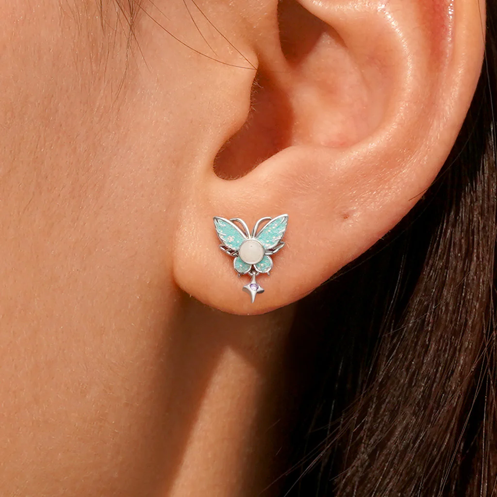 Gnoce Glow-in-the-Dark Butterfly Stud Earrings Platinum-plated Silver Blend - Image 6