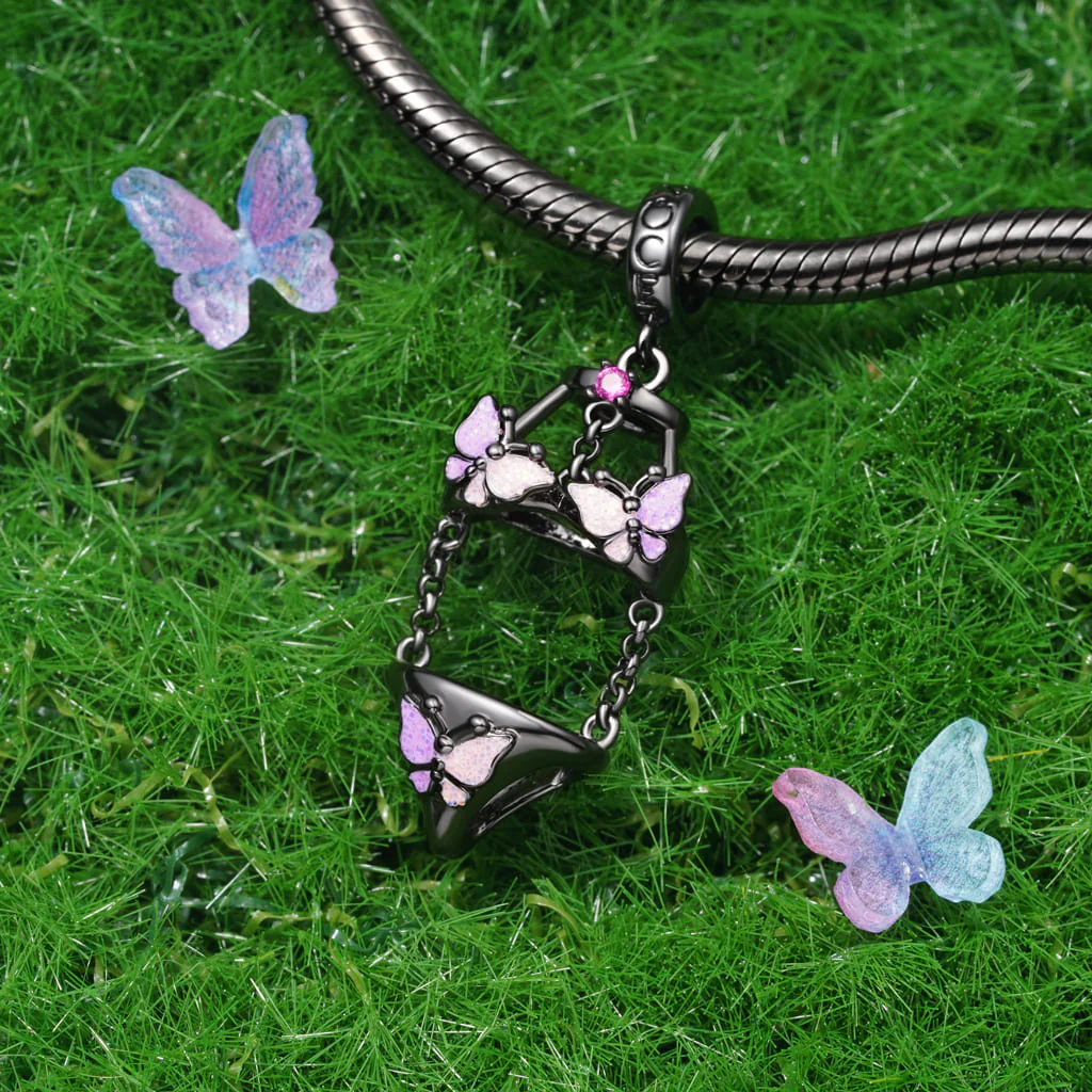 Gnoce Sexy Black Pink Butterfly Underwear Charm Platinum-plated Silver Blend - Image 3
