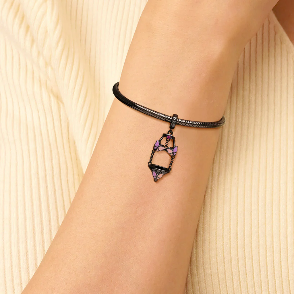 Gnoce Sexy Black Pink Butterfly Underwear Charm Platinum-plated Silver Blend - Image 6