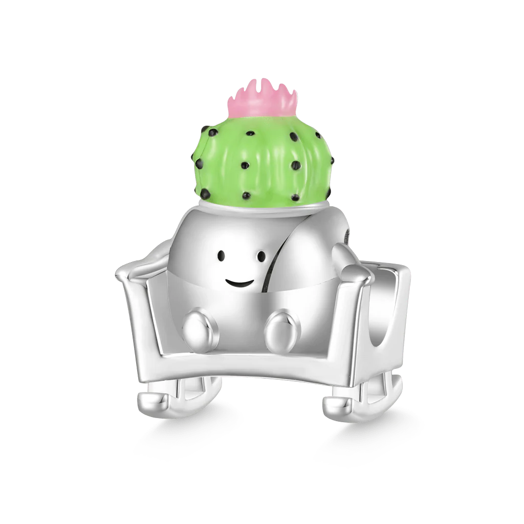 Gnoce Cactus Pot Rocking Chair Charm Platinum-plated Silver Blend