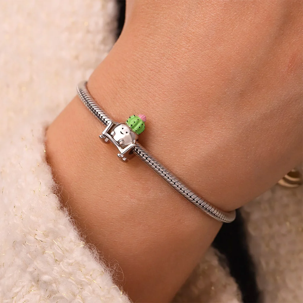 Gnoce Cactus Pot Rocking Chair Charm Platinum-plated Silver Blend - Image 5