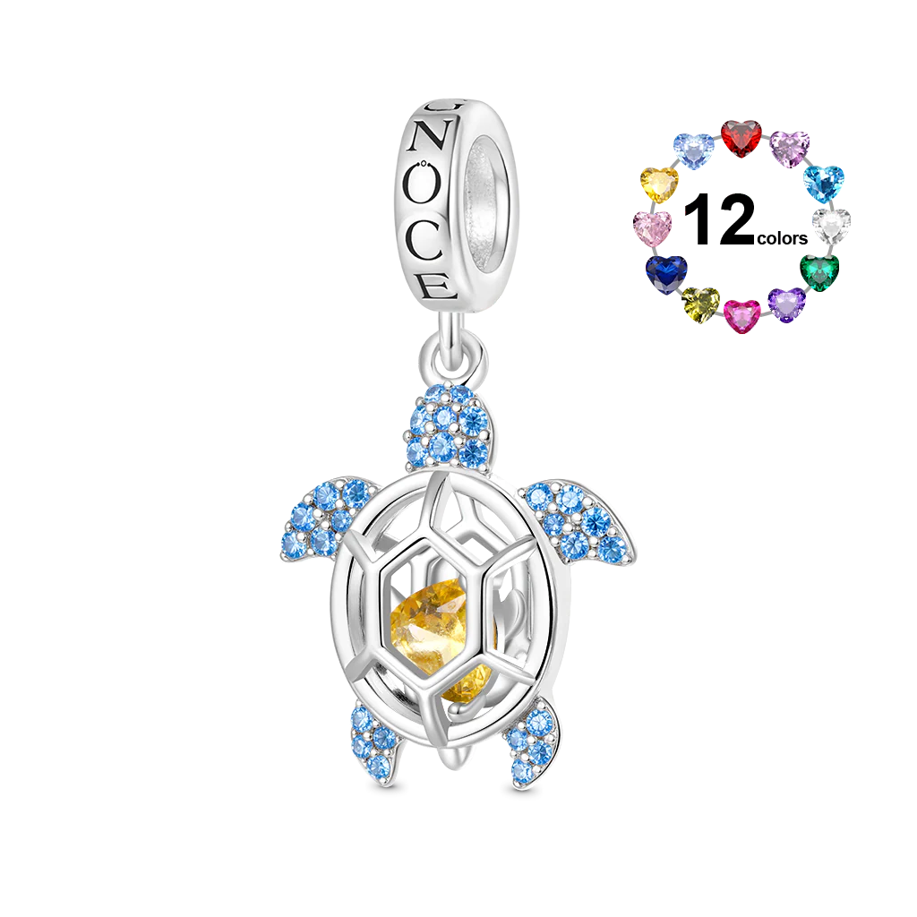 Gnoce Cage of Sea Turtle Birthstone Charm Platinum-plated Silver Blend