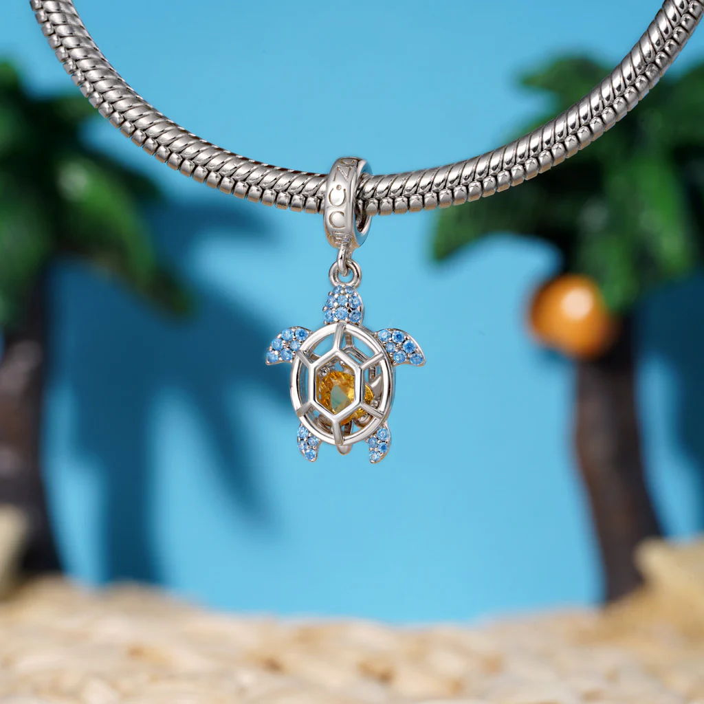 Gnoce Cage of Sea Turtle Birthstone Charm Platinum-plated Silver Blend - Image 4
