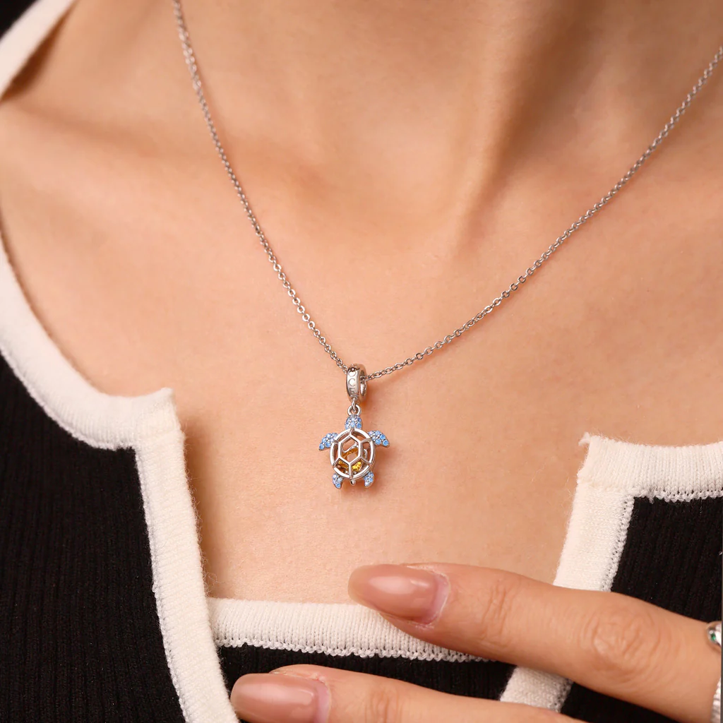 Gnoce Cage of Sea Turtle Birthstone Charm Platinum-plated Silver Blend - Image 6