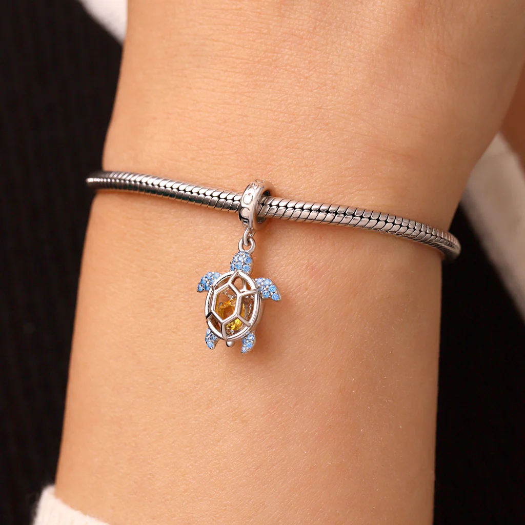Gnoce Cage of Sea Turtle Birthstone Charm Platinum-plated Silver Blend - Image 7