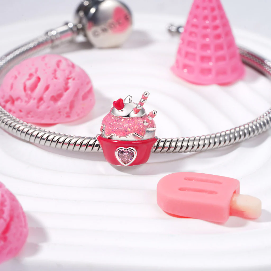 Gnoce Mini Cake Dessert Charm Platinum-plated Silver Blend - Image 3