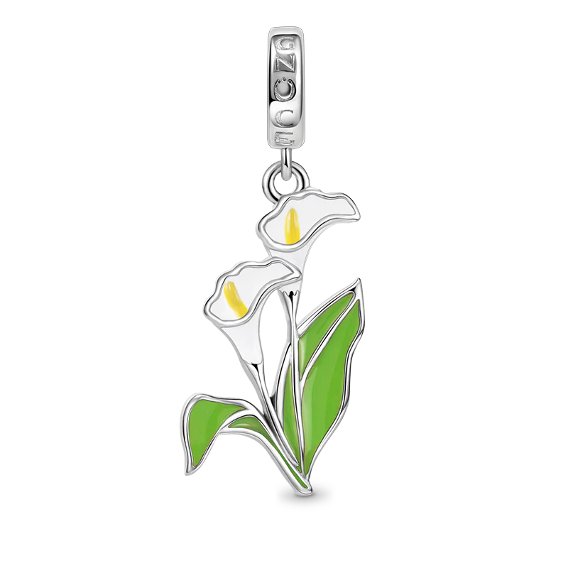 Gnoce Calla Lily Flower Charm Platinum-plated Silver Blend