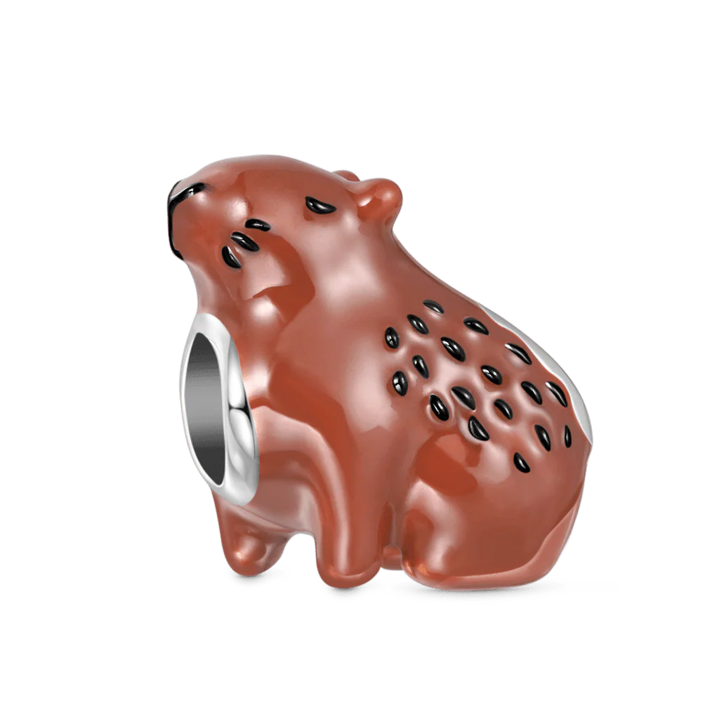Gnoce Kawaii Brown Capybara Charm Platinum-plated Silver Blend