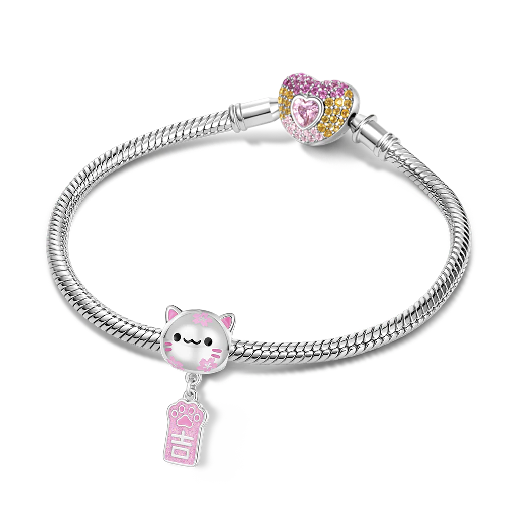 Gnoce Engravable Cat Wind Chime Amulet Charm Platinum-plated Silver Blend - Image 3