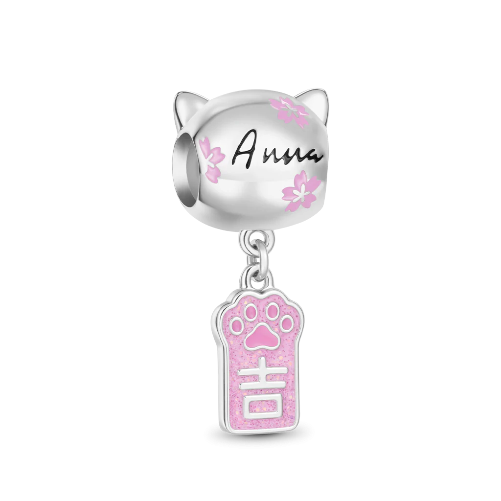 Gnoce Engravable Cat Wind Chime Amulet Charm Platinum-plated Silver Blend - Image 5