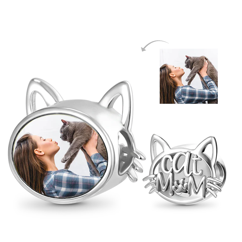 Gnoce Cat Mom Personalized Photo Charm Platinum-plated Silver Blend