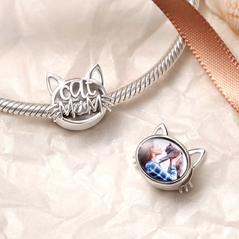 Gnoce Cat Mom Personalized Photo Charm Platinum-plated Silver Blend - Image 2