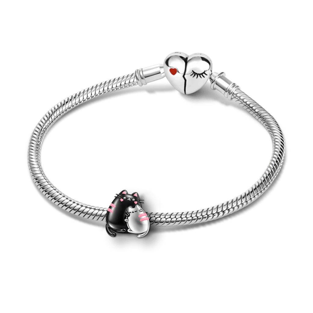 Gnoce  Cat Mother & Baby Hug Charm Platinum-plated Silver Blend - Image 3