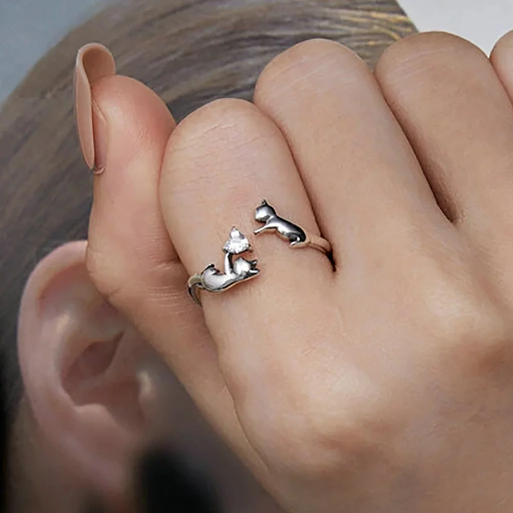 Gnoce Cat Playing Open Birthstone Ring - Image 4