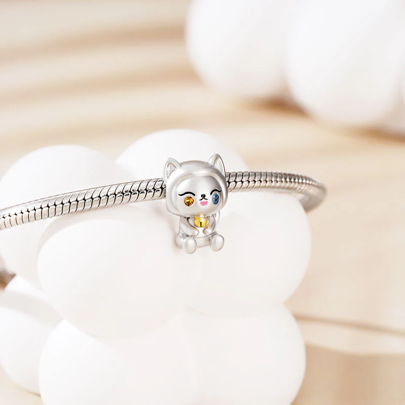 Gnoce Well-behaved Cat Pet Charm Platinum-plated Silver Blend - Image 3