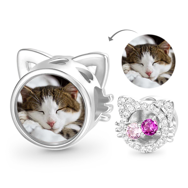 Gnoce Cat Love Personalized Photo Charm Platinum-plated Silver Blend