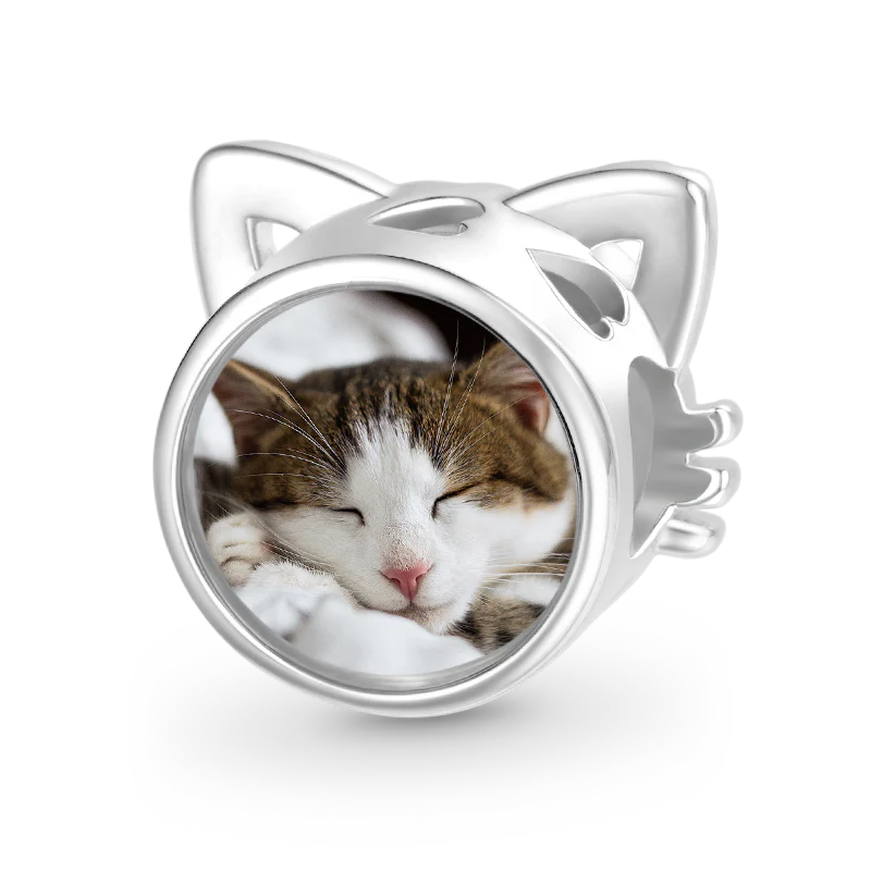 Gnoce Cat Love Personalized Photo Charm Platinum-plated Silver Blend - Image 2