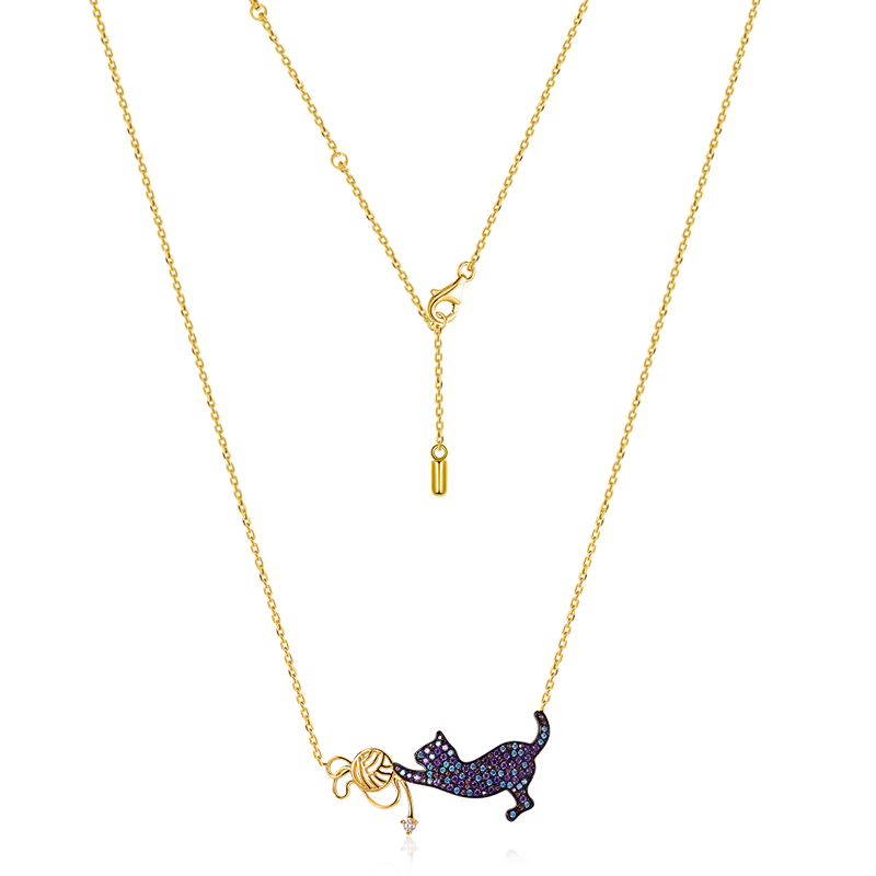 Gnoce Cat Playing with Yarn Ball Necklace Platinum-plated Silver Blend - Image 2