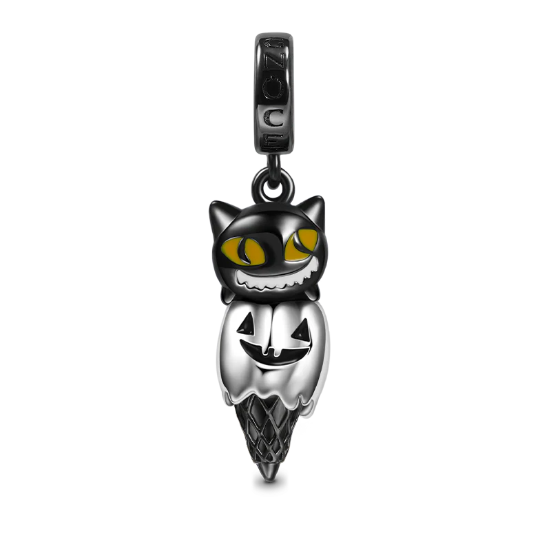 Gonce Black Cat & Pumpkin Monster Charm Platinum-plated Silver Blend