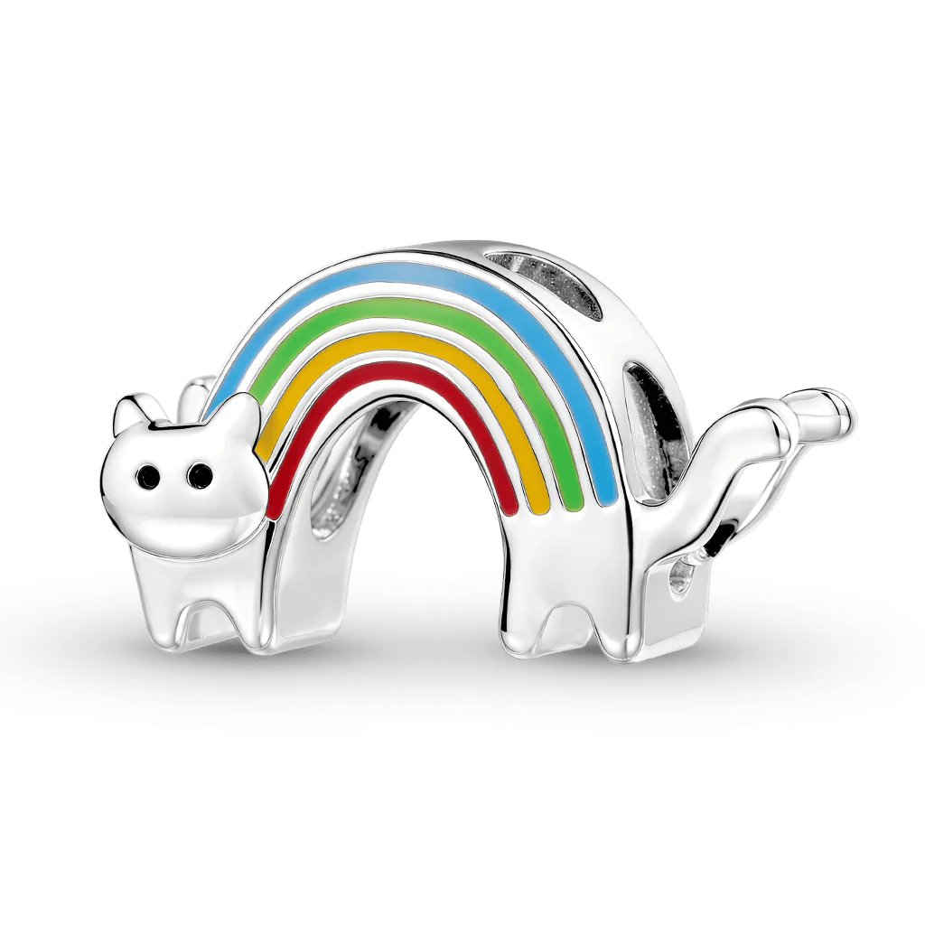 Gnoce Cat Rainbow Bridge Stopper Charm Platinum-plated Silver Blend