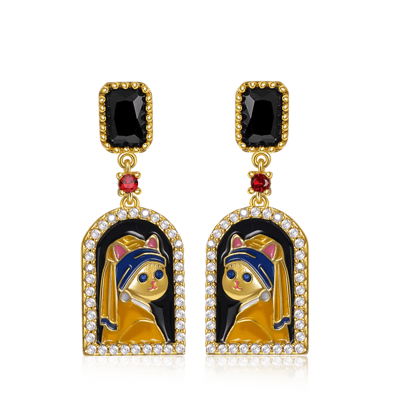 Gnoce "Cat with a Pearl Earring" Earrings Platinum-plated Silver Blend