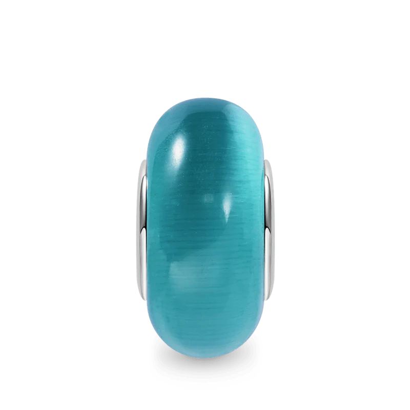 Gnoce Greenish Blue Cat's Eye Gemstone Charm Platinum-plated Silver Blend