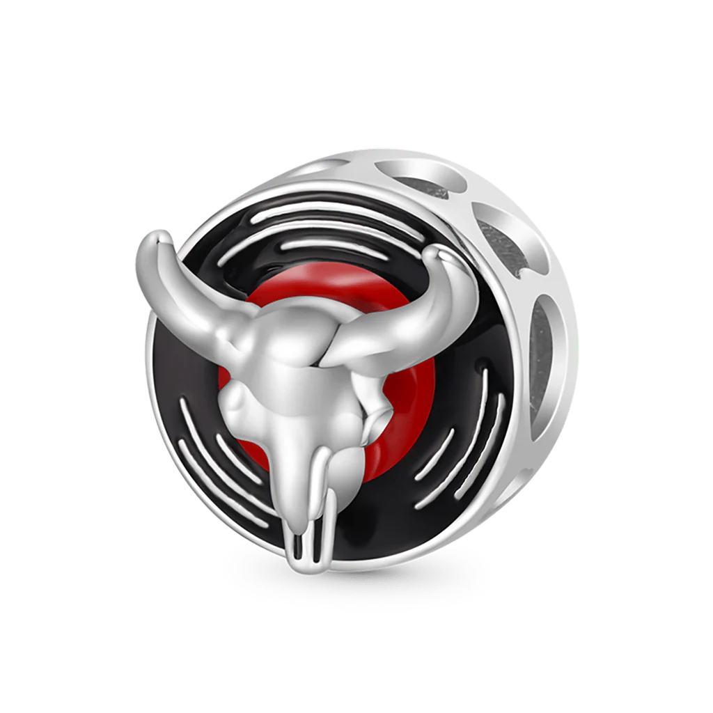 Gnoce Silver Cattle Skull Record Charm