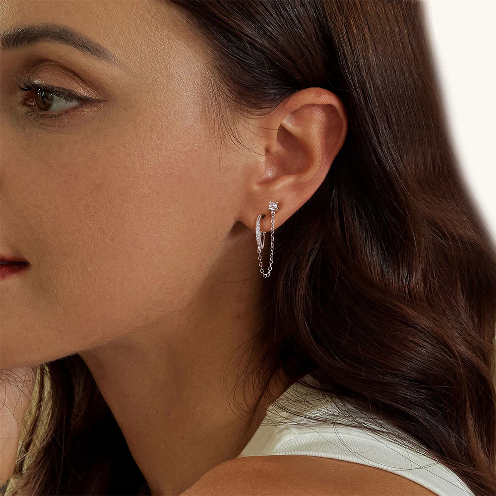 Gnoce Chain Threader Drop Hoop Earring - Image 5