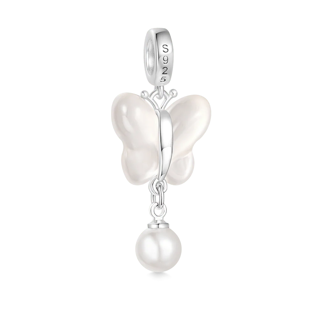 Gnoce Chalcedony Butterfly Pearl Pendant Dangle Charm - Image 2
