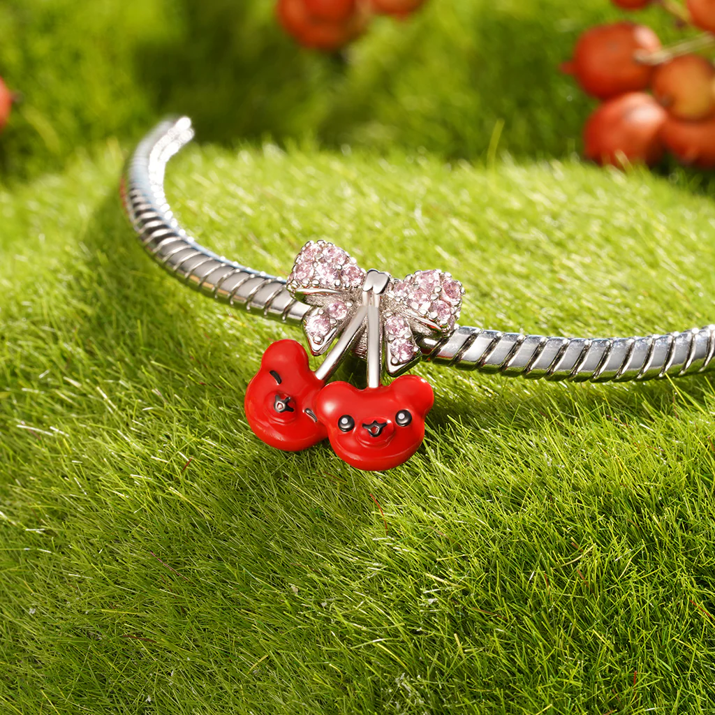 Gnoce Bow-knot Cherry Bear Charm Platinum-plated Silver Blend - Image 3