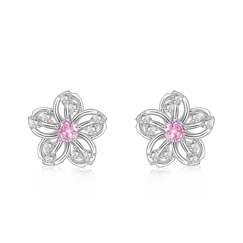 Gnoce Sparkling Cherry Blossoms Stud Earrings Platinum-plated Silver Blend
