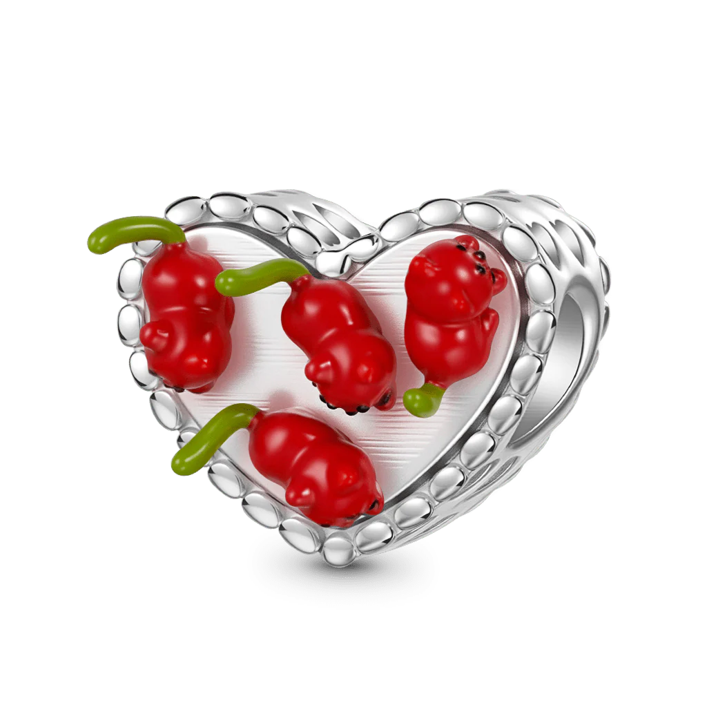Gnoce Engravable Cherry Cat Cake Charm Platinum-plated Silver Blend