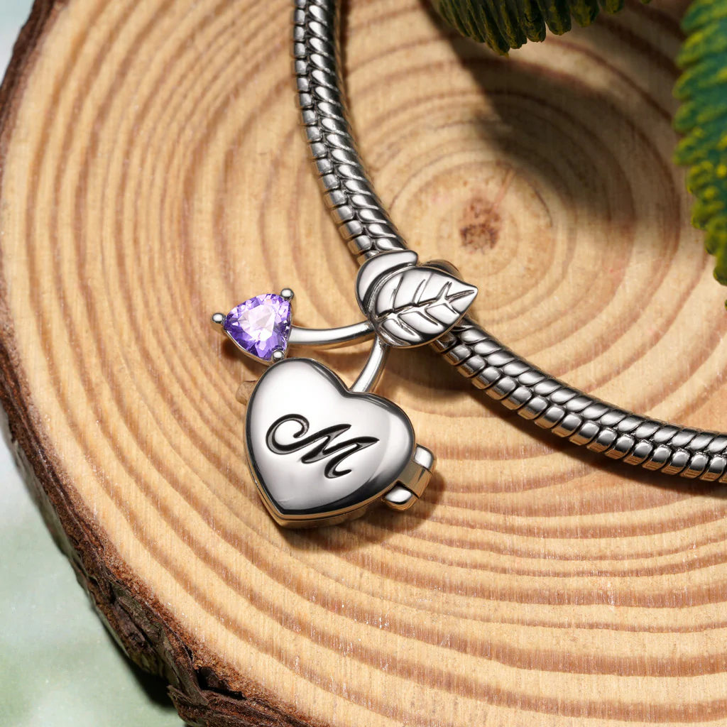 Gnoce Cherry Heart Birthstone Photo Charm Platinum-plated Silver Blend - Image 3
