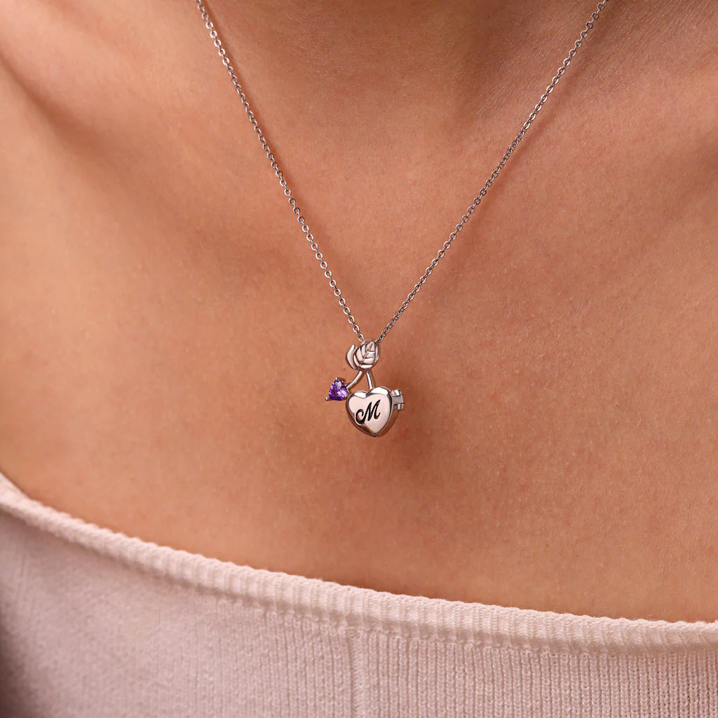 Gnoce Cherry Heart Birthstone Photo Charm Platinum-plated Silver Blend - Image 5